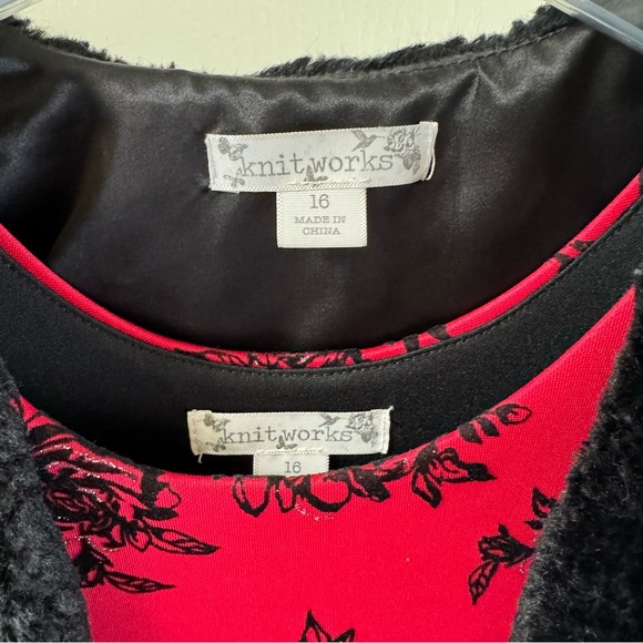 Knitworks Girl’s Christmas Dress Red/Black Roses Black Faux Fur Bolero Jacket - Picture 11 of 12